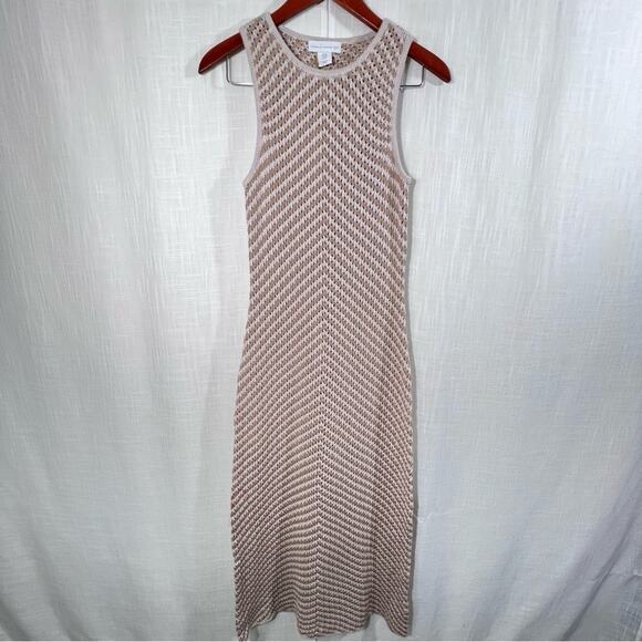 House Of Harlow 1960 NWT Chevron Crochet Knit Ivory Khaki Maxi Dress Size M - Picture 3 of 12